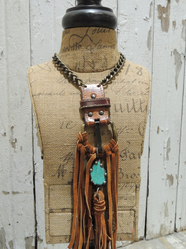 Turquoise Buckle Leather Necklace