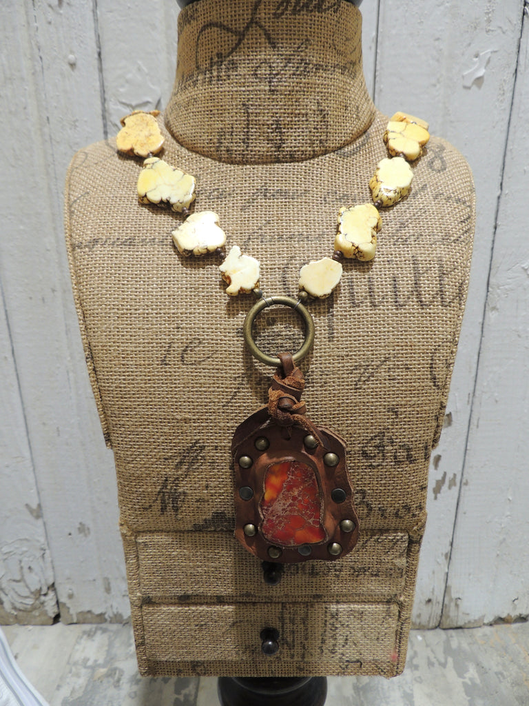 Chunky Yellow and Orange Leather Necklace